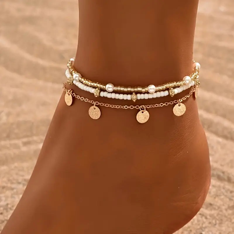 Küsten Anhänger 3-Teilig Mehrreihig Anklet Set | Gold
