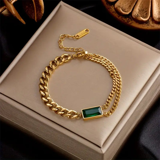 Gold Smaragd Stab Kette Armband