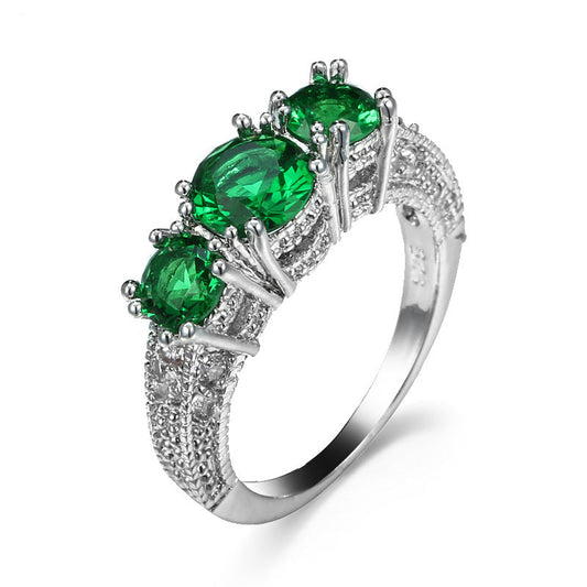 Silber Smaragd Drei-Stein Ring