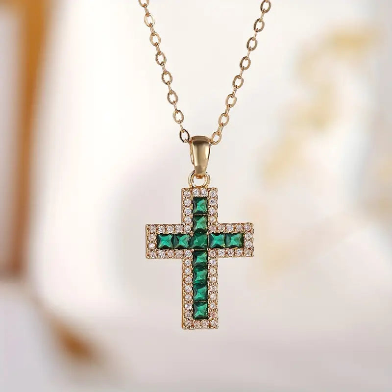Solene Smaragd Kreuz Anhänger-Halskette | Gold