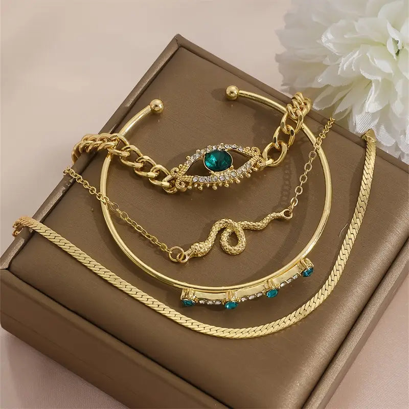Gold Smaragd Anhänger Armband-Set