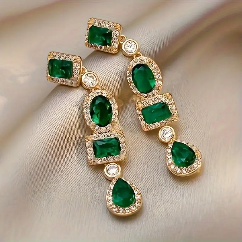 Gold Smaragd Mehrfach-Form Hängeohrringe