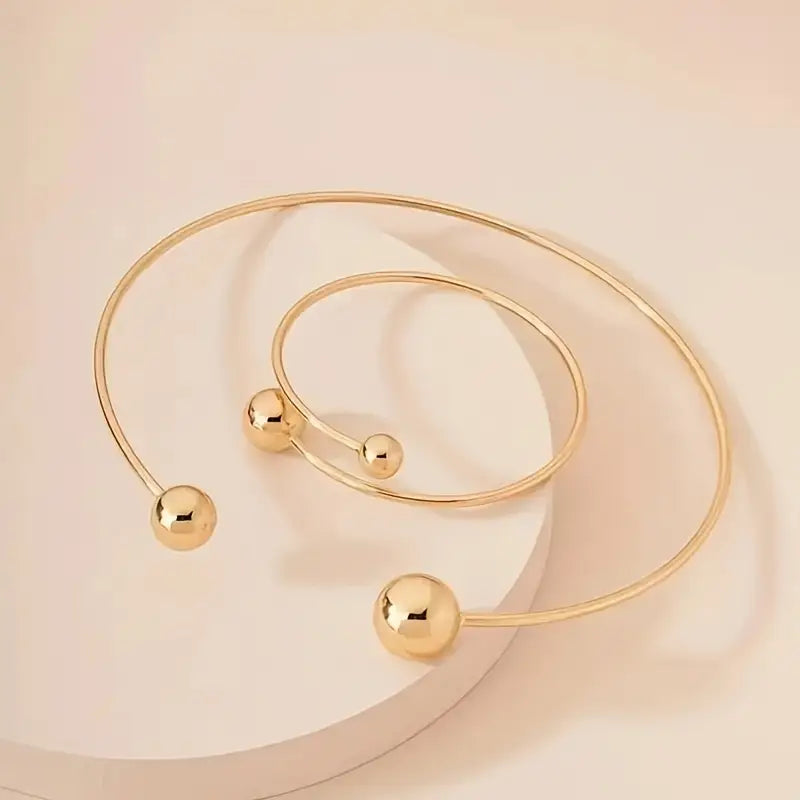 Minimalist Glanz Halsreif & Armreif Armband-Set | Gold