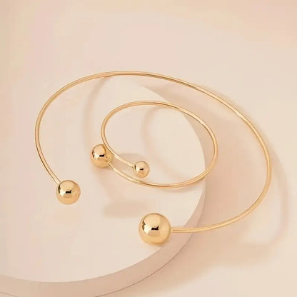 Minimalist Glanz Halsreif & Armreif Armband-Set | Gold