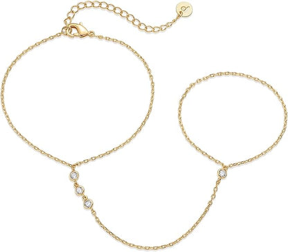 Perlenbesetzt Handkette Armband | Gold