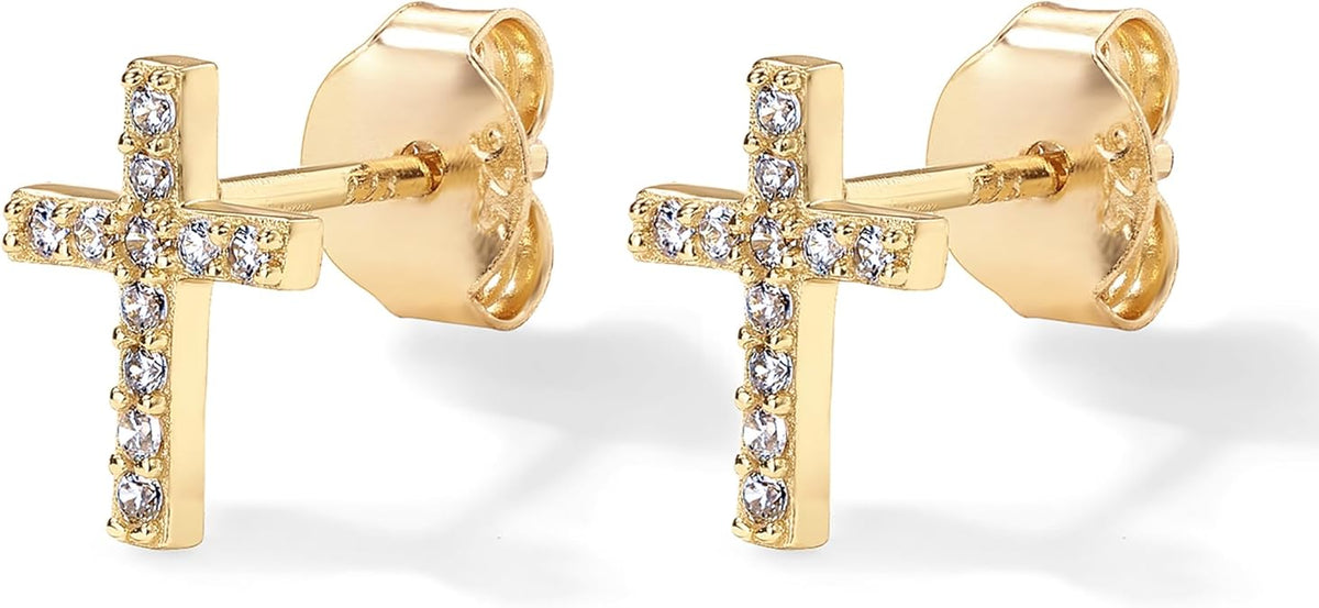 Pavé Kreuz-Ohrstecker | Gold