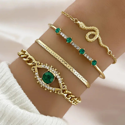 Gold Smaragd Anhänger Armband-Set