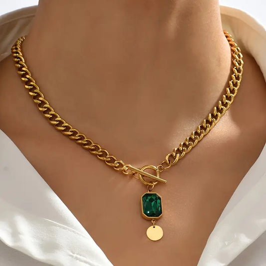 Massiv Kette Smaragd Anhänger-Halskette | Gold