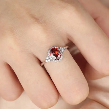 Silber Rubin Halo-Ring