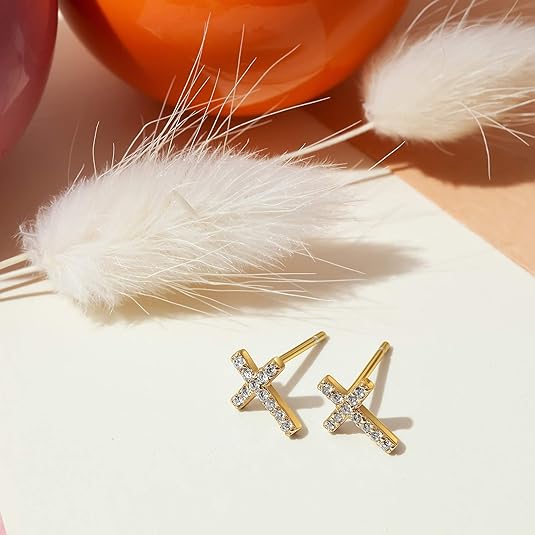 Pavé Kreuz-Ohrstecker | Gold