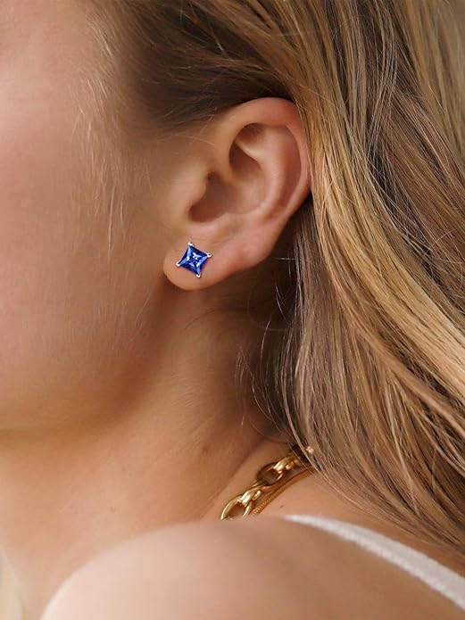 Minimalist Prinzessschliff Saphir-Ohrstecker | Weißgold