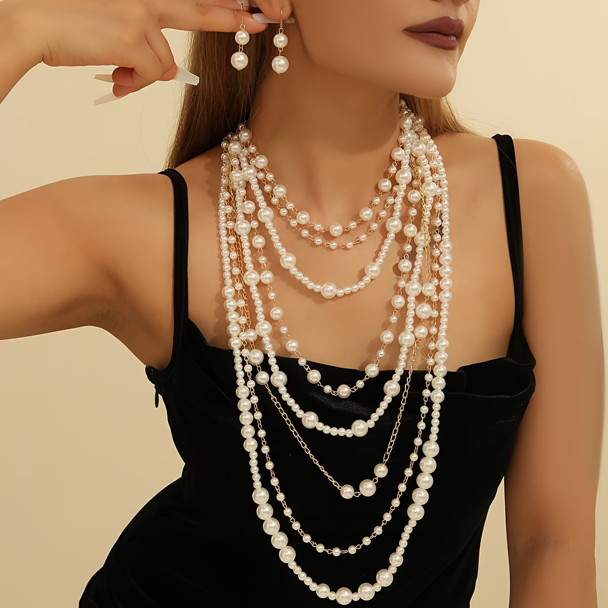 Boho Mehrreihig Perlen-Statement Set