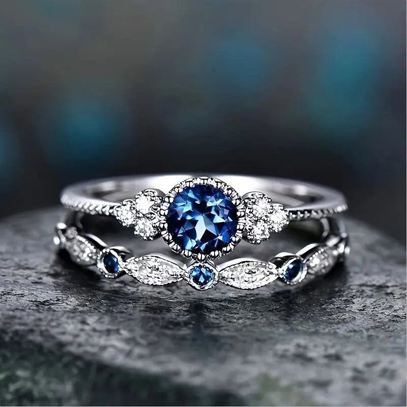 Silber Saphir Halo-Ring