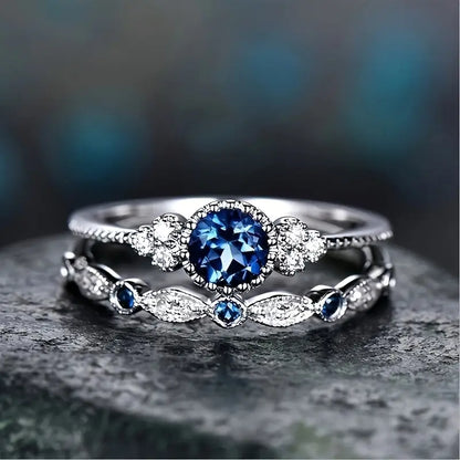 Silber Saphir Halo-Ring
