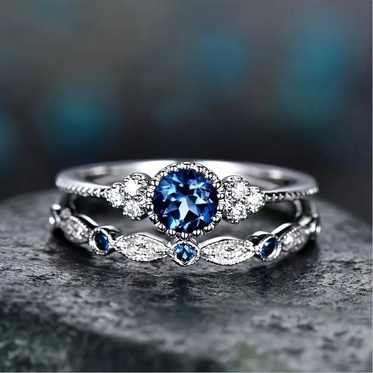 Silber Saphir Halo-Ring