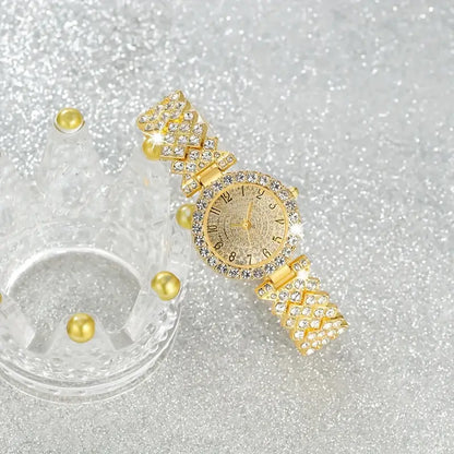 Luxus Glanz Gold Uhr & Armband-Set | Gold