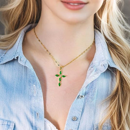 Gold Smaragd Marquise Kreuz-Halskette