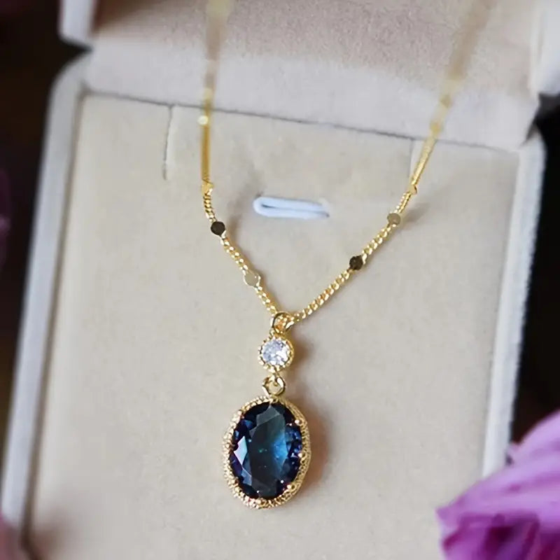 Gold Saphir Oval Tropfen-Halskette