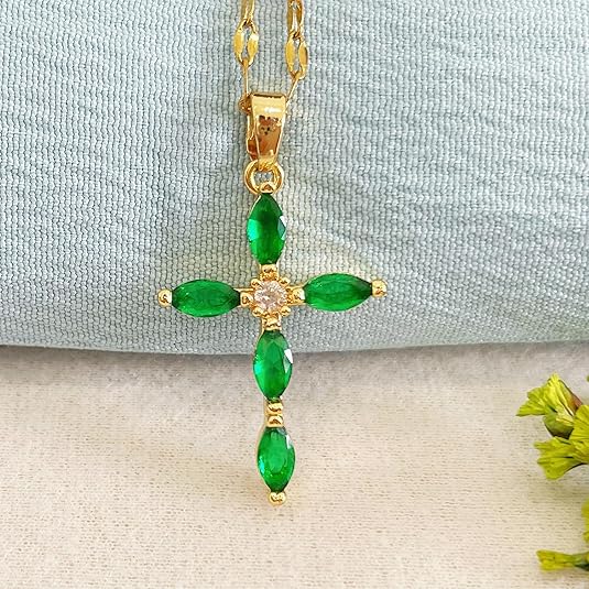 Gold Smaragd Marquise Kreuz-Halskette