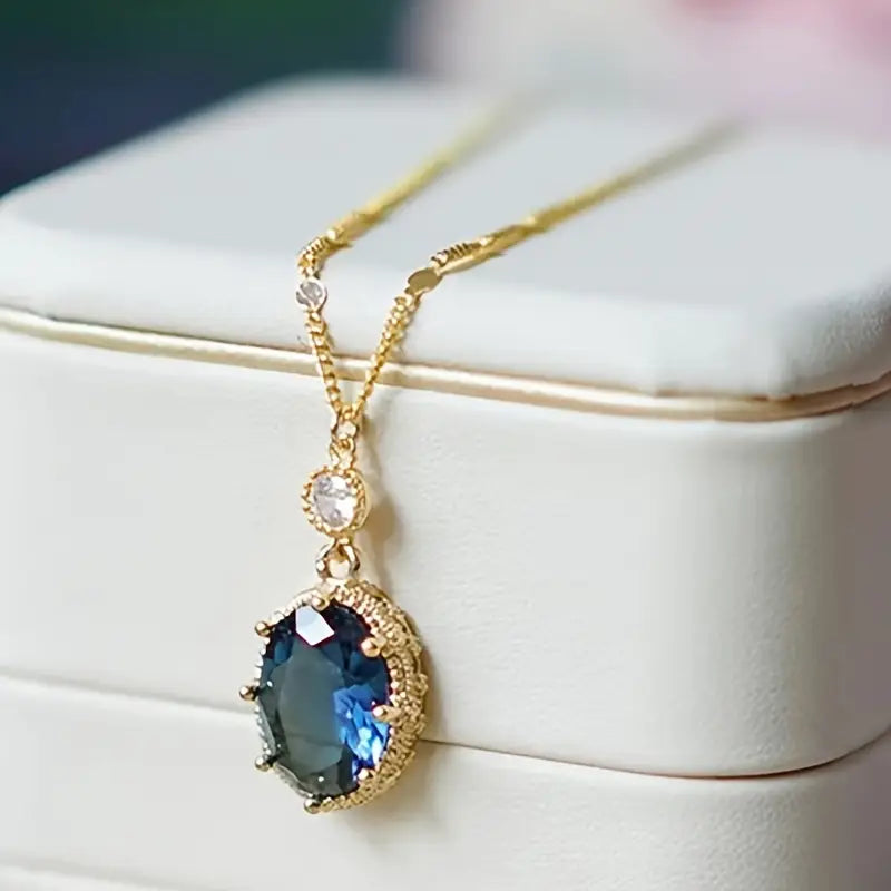 Gold Saphir Oval Tropfen-Halskette