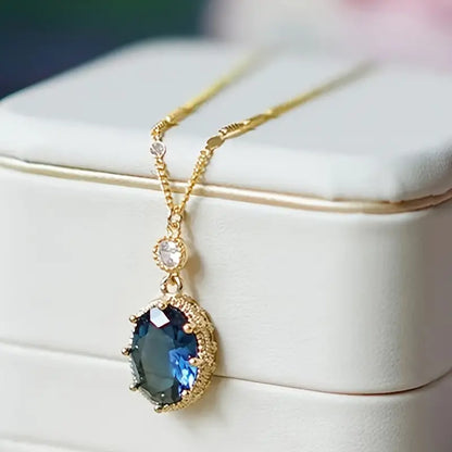 Gold Saphir Oval Tropfen-Halskette