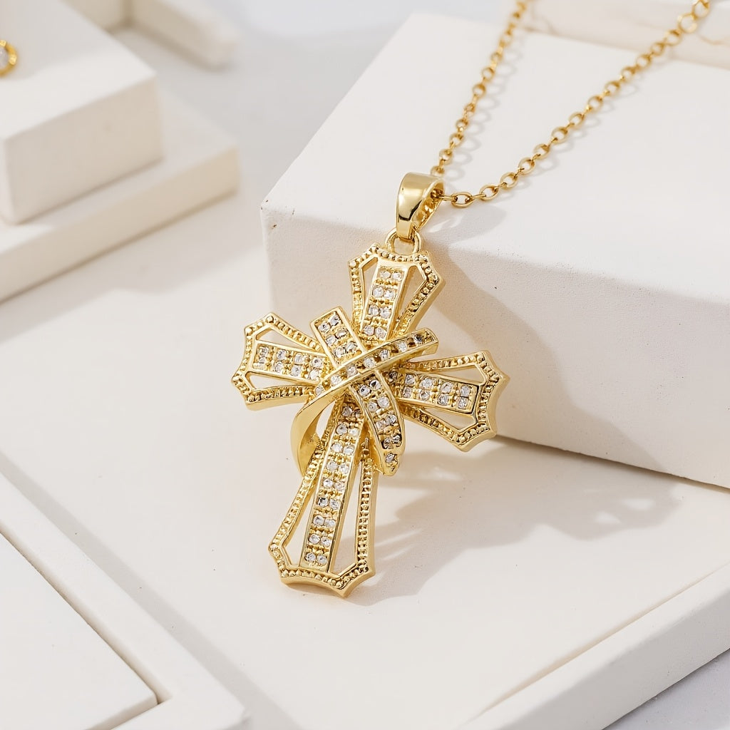 Strahlend Kreuz Anhänger-Halskette | Gold