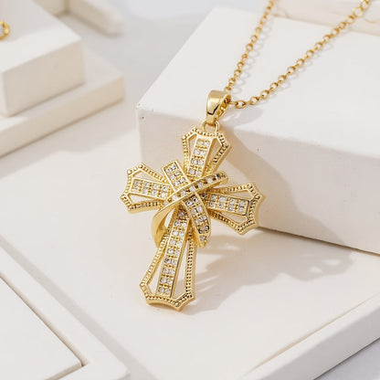 Strahlend Kreuz Anhänger-Halskette | Gold
