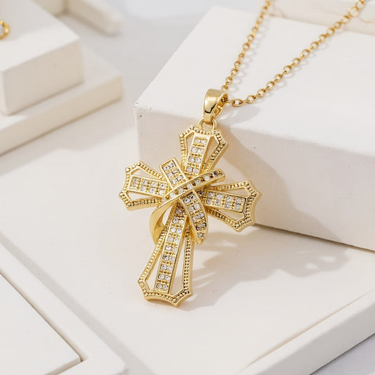 Strahlend Kreuz Anhänger-Halskette | Gold