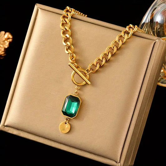 Massiv Kette Smaragd Anhänger-Halskette | Gold