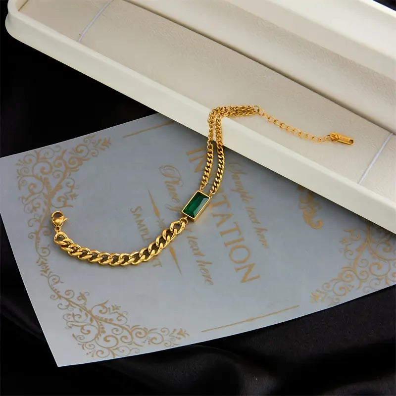 Gold Smaragd Stab Kette Armband