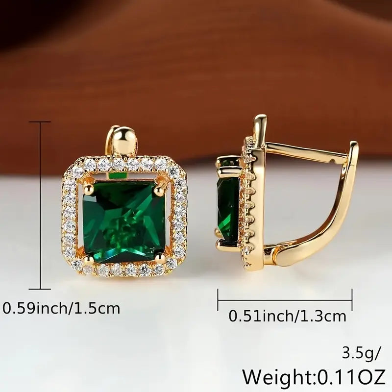 Goldfarben Grün Quadratisch Zirkonia-Ohrringe | Gold