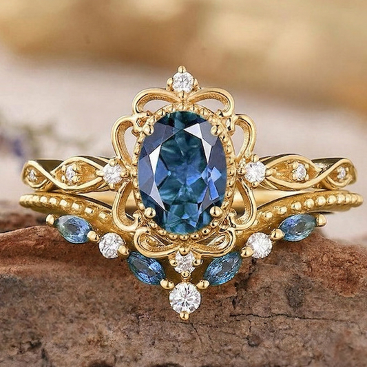 Azelia Saphir Krone Ring-Set | Gold