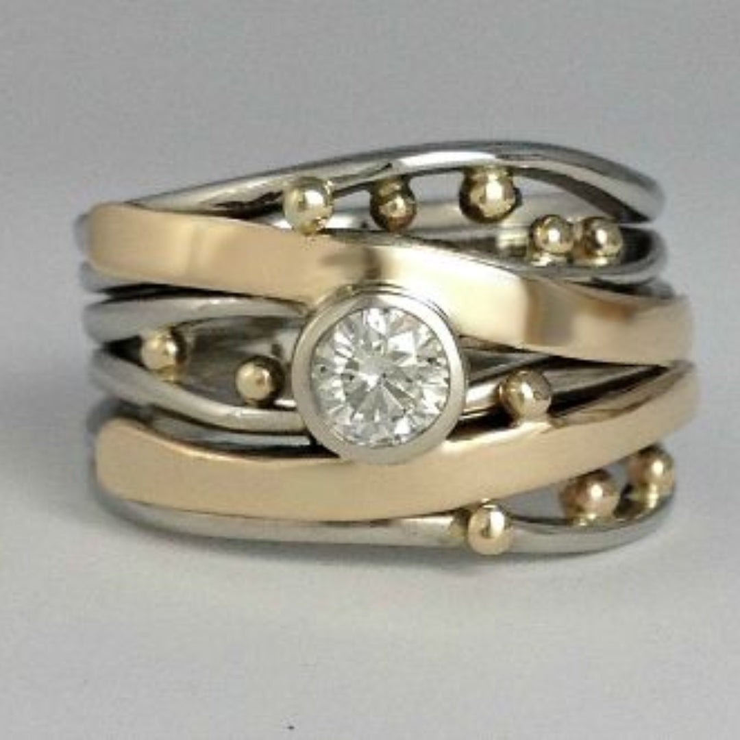 Silber und Gold Zargen Wickel Ring