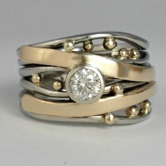 Silber und Gold Zargen Wickel Ring