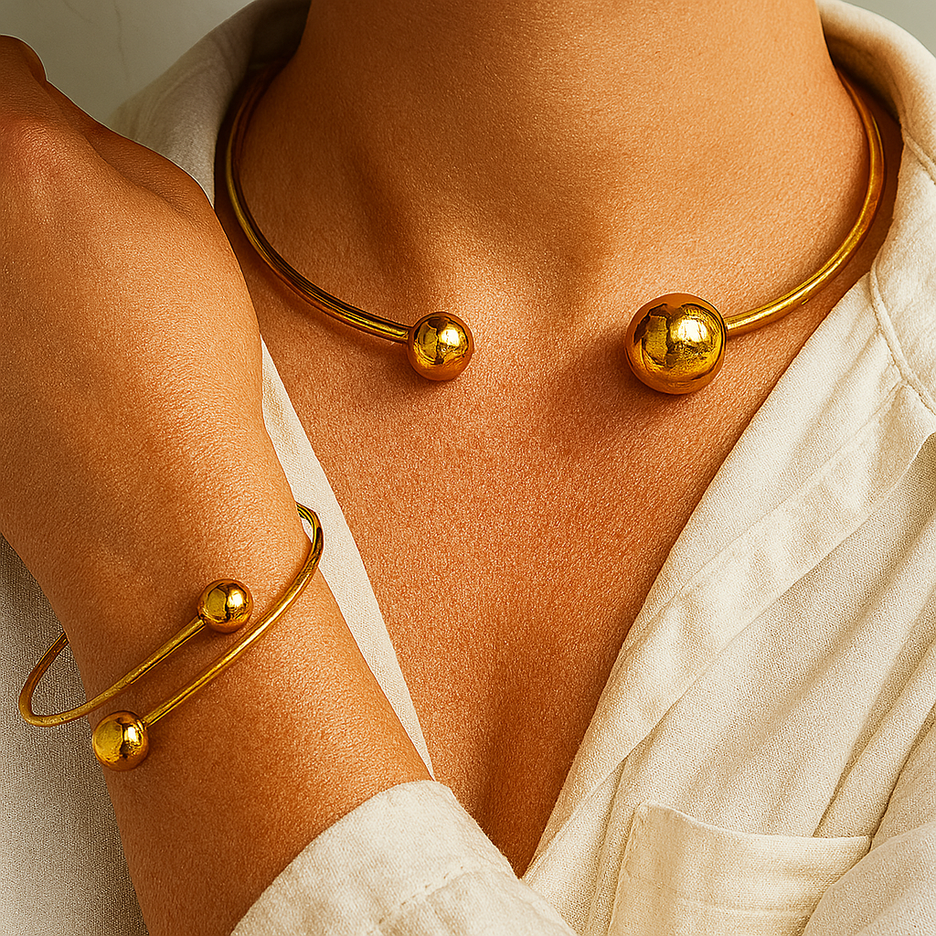 Minimalist Glanz Halsreif & Armreif Armband-Set | Gold