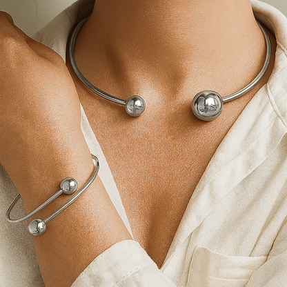 Minimalist Glanz Halsreif & Armreif Armband-Set | Gold