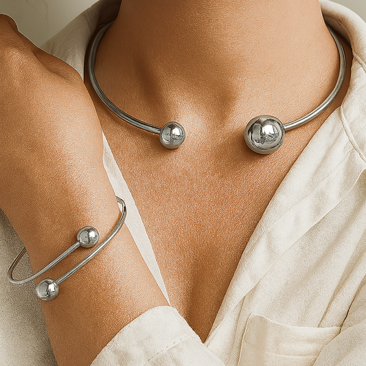 Minimalist Glanz Halsreif & Armreif Armband-Set | Gold