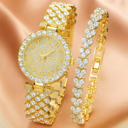 Luxus Glanz Gold Uhr & Armband-Set | Gold