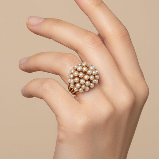 Elegant Eingelegt Perlen-Goldring
