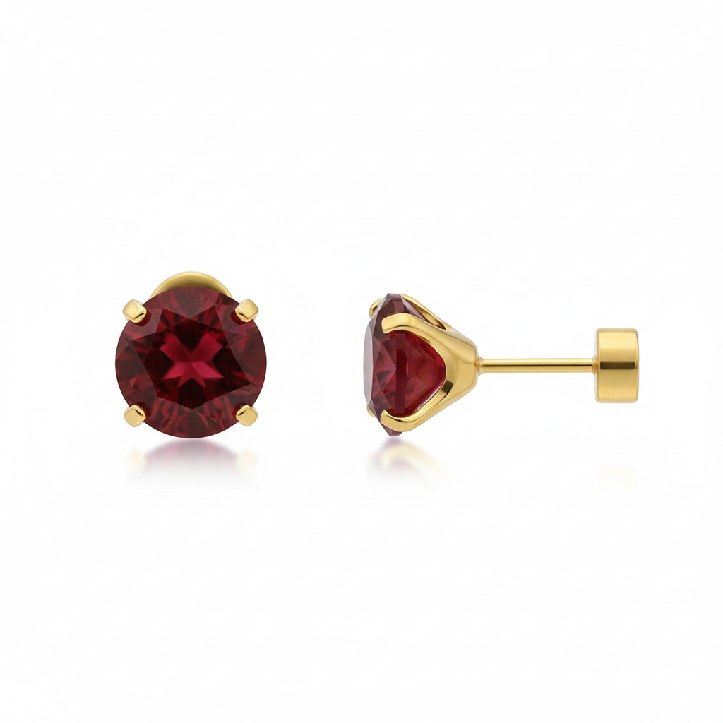 Rubin Rund Ohrstecker | Gold