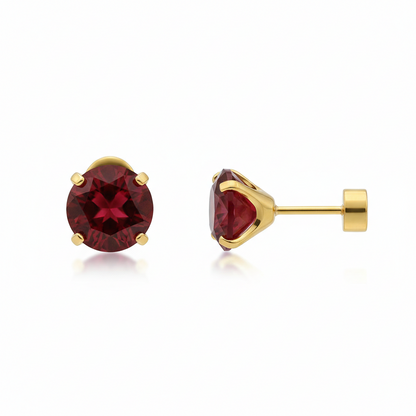 Rubin Rund Ohrstecker | Gold