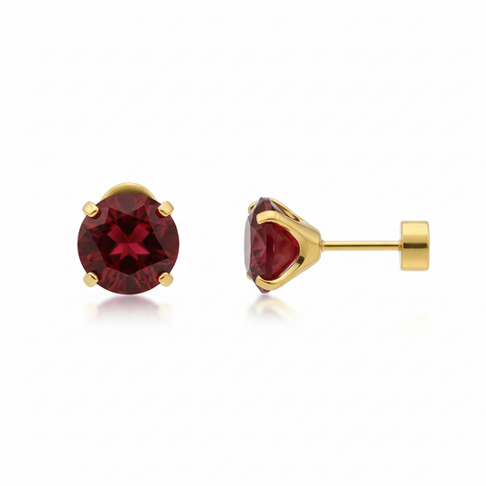 Rubin Rund Ohrstecker | Gold