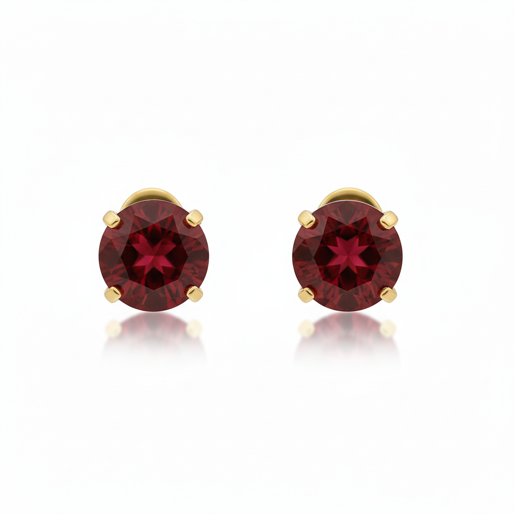 Rubin Rund Ohrstecker | Gold