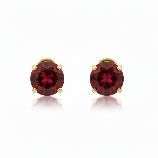 Rubin Rund Ohrstecker | Gold