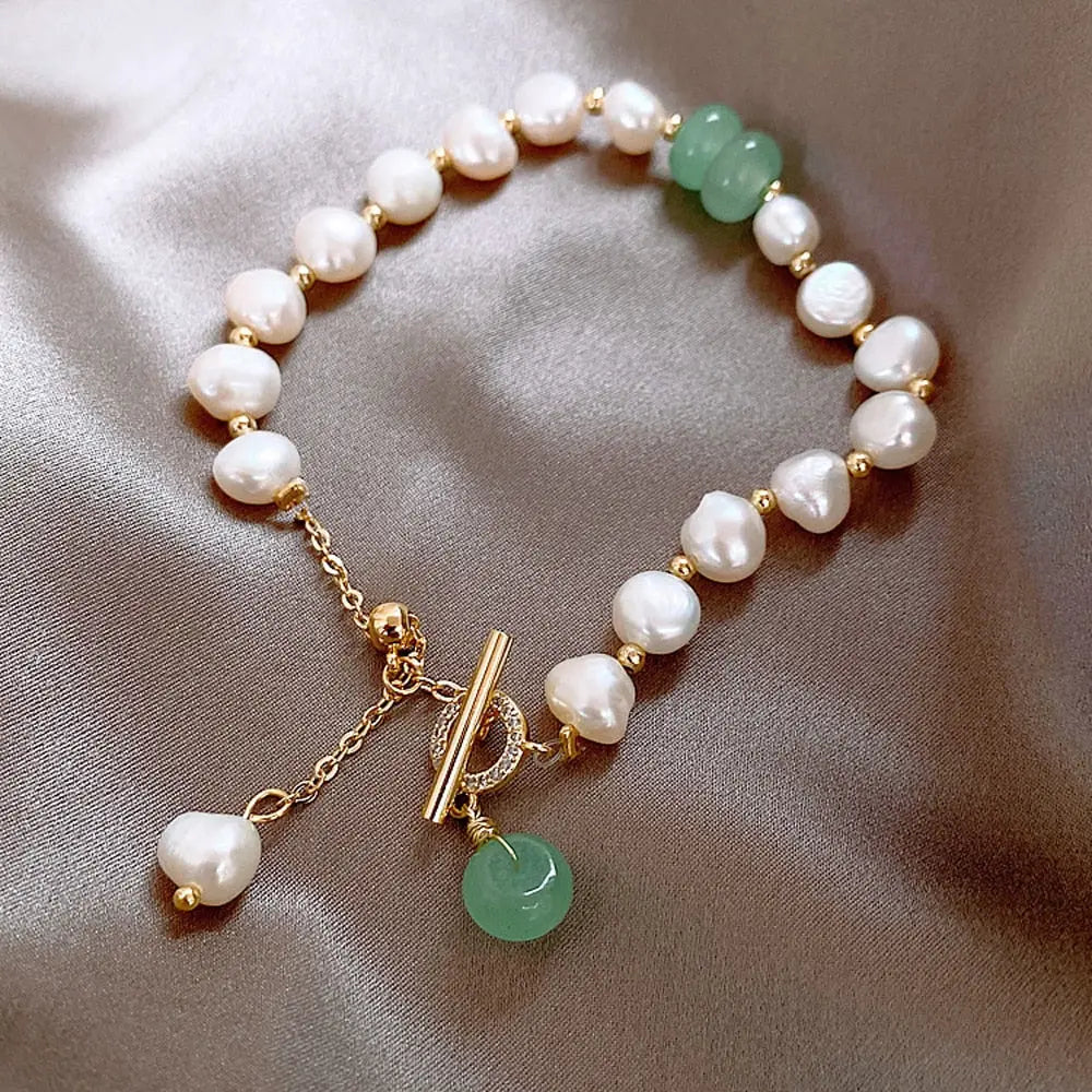 Süßwasserperlen & Jade Armband
