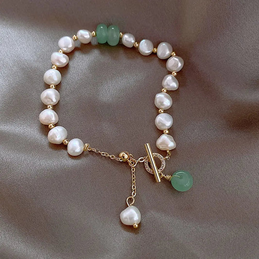 Süßwasserperlen & Jade Armband
