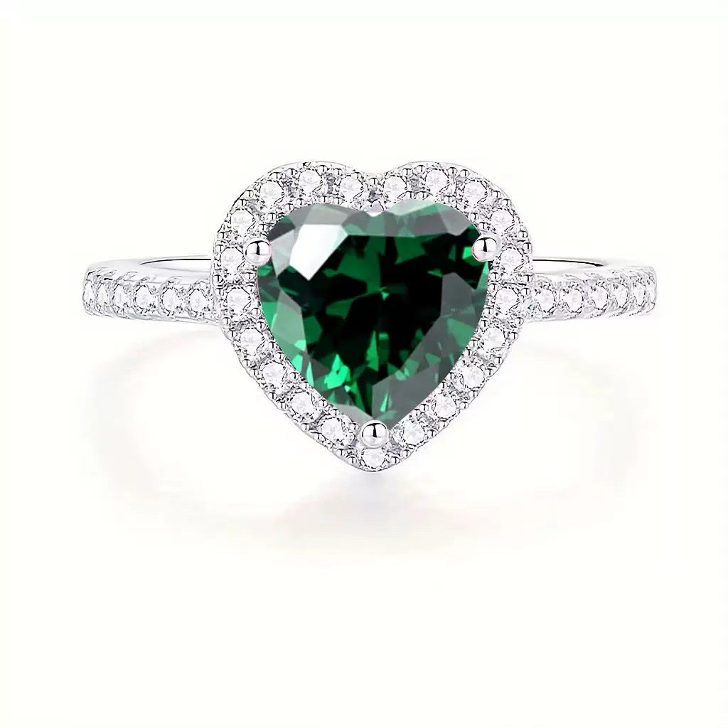 Silber Smaragd Herz Halo-Ring