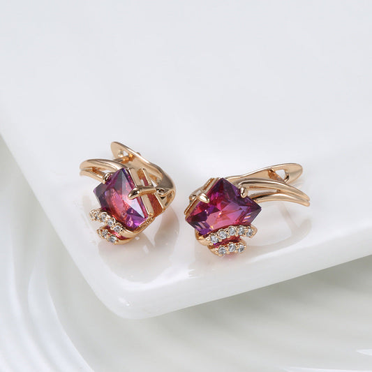 Karmesinrot Quadratisch Kristall-Ohrringe | Rosegold