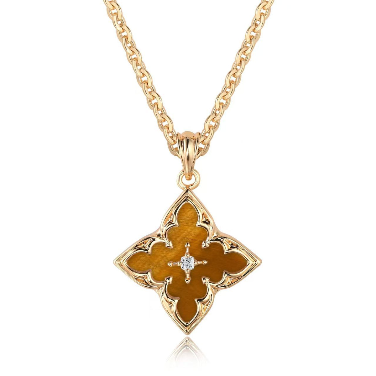 Braun Kleeblatt Anhänger-Halskette | Gold