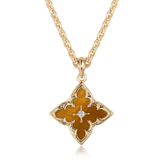 Braun Kleeblatt Anhänger-Halskette | Gold